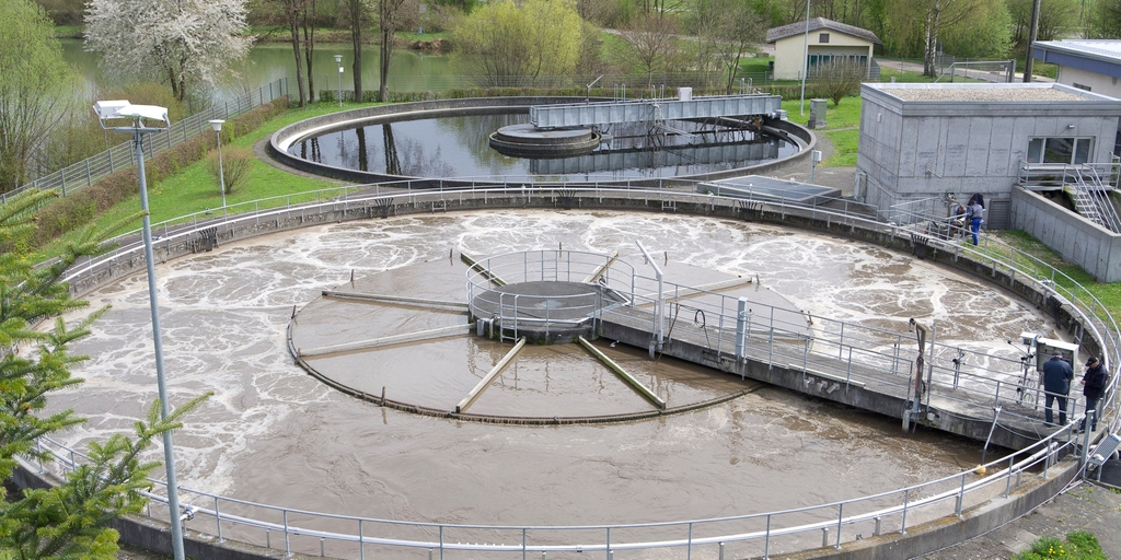 The aeration tank of a sewage treatment plant.