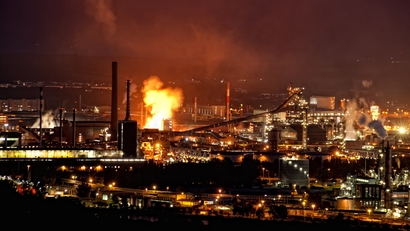 Steel plant at night